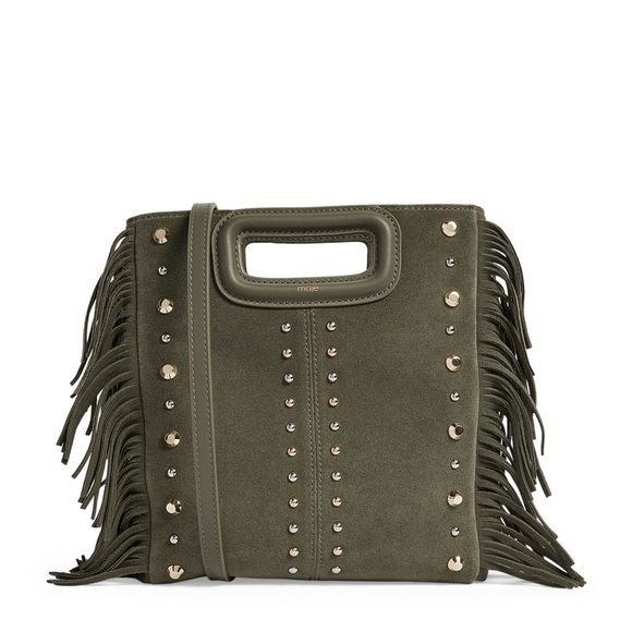 Maje Green Studded Fringed Suede M Bag - Picture 3 of 8